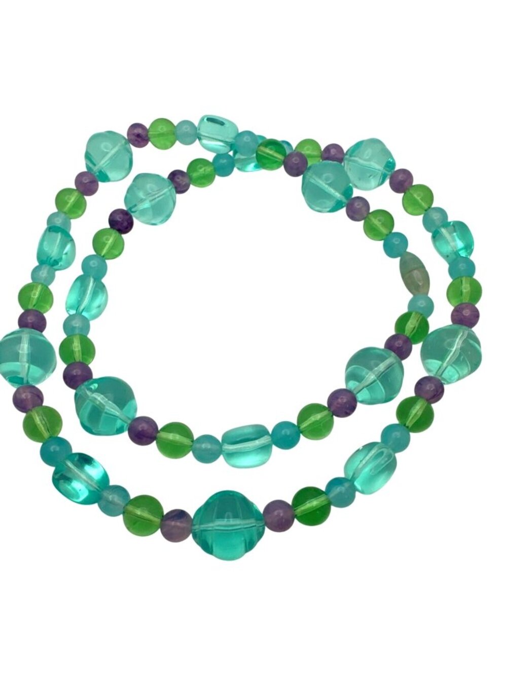 70s Blue Green Lucite Bead Necklace Vintage Translucent